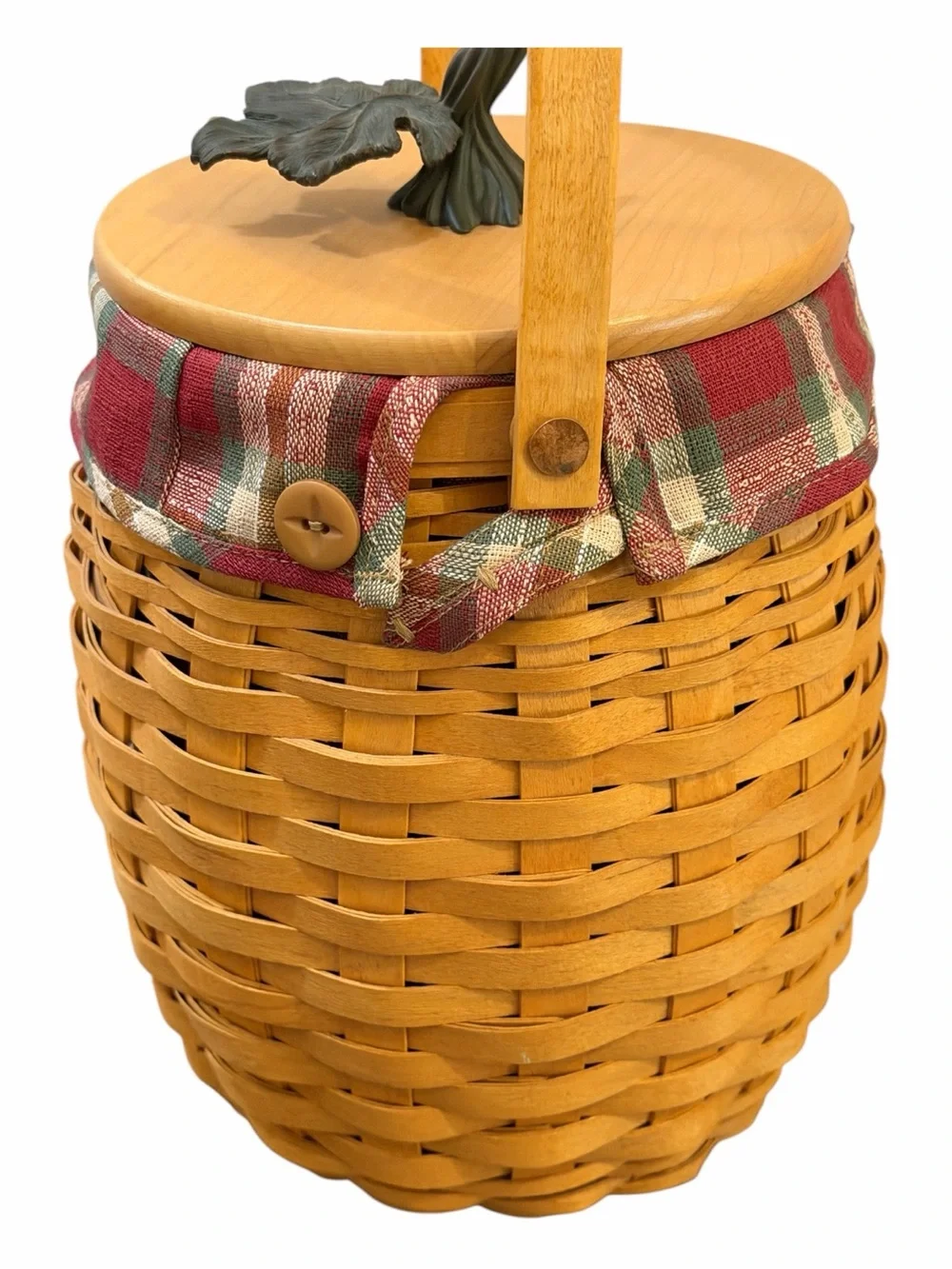 Longaberger 2000 Vintage Fall Basket Wooden Handle Fabric & Plastic Liner